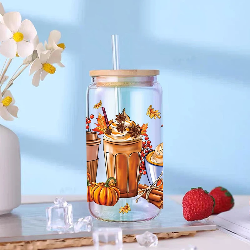DTF Transfer Sticker Autumn Theme for 16oz Libbey Glasses