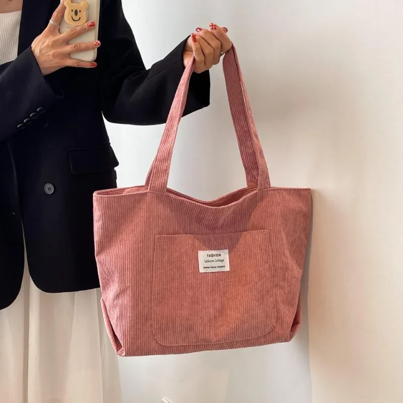 Bolso de hombro de gran capacidad de terciopelo a rayas para mujer, bolso de mano Retro de Color sólido, tendencia urbana, 2023