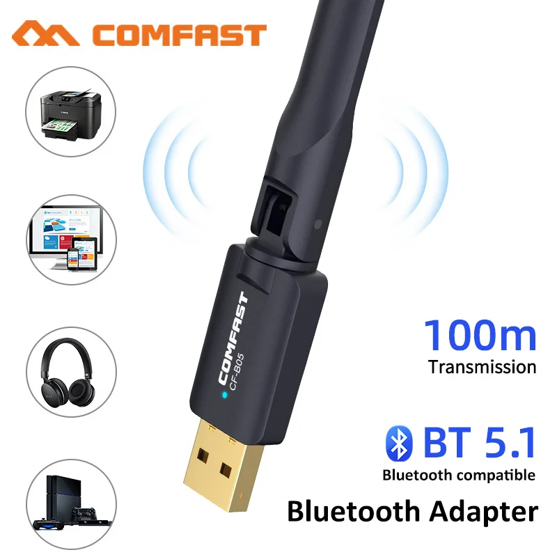 Bluetooth Adapter Comfast 100M USB Bluetooth 5.1 for PC Speaker Wireless Mouse Music Audio Receiver Transmitter