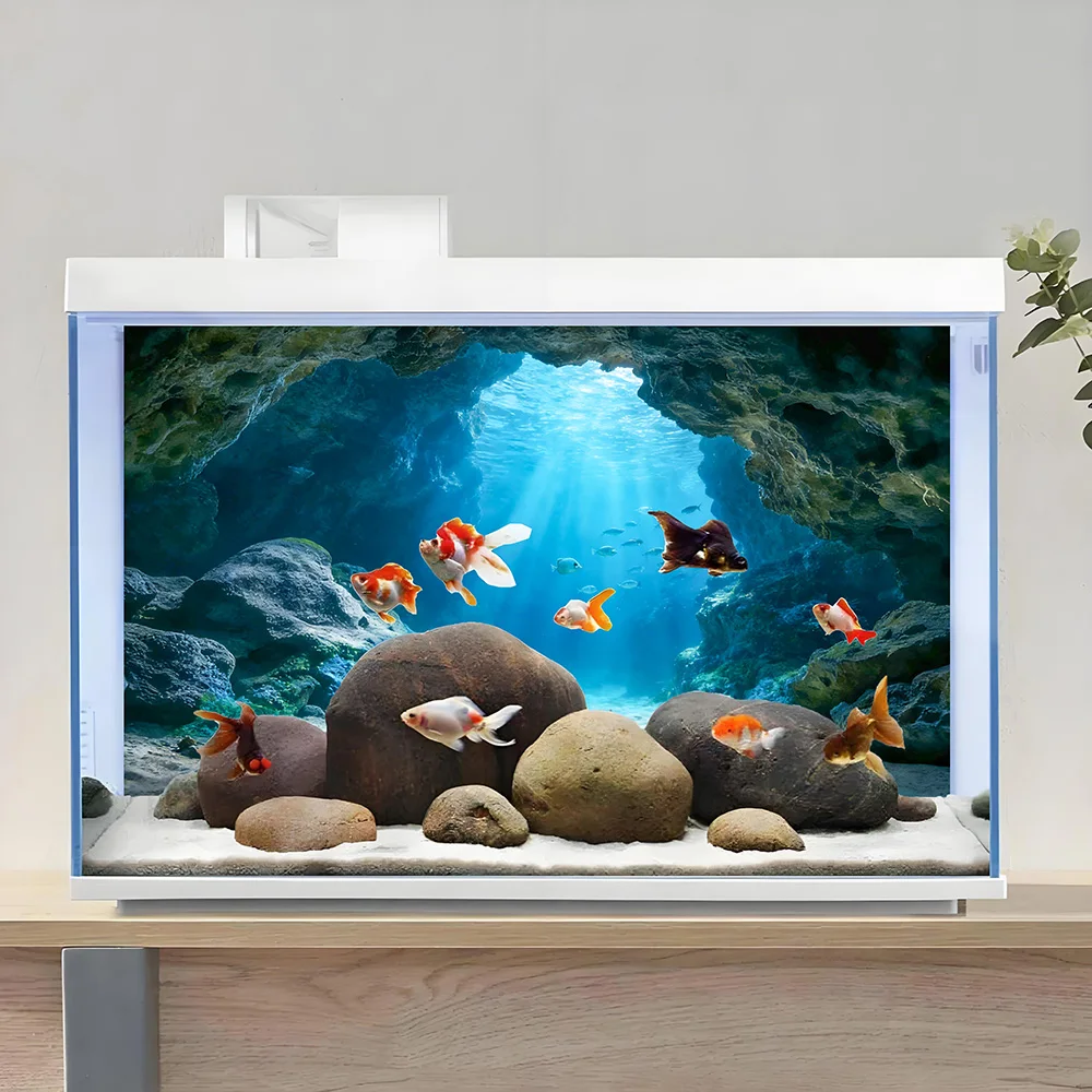 Deep Sea Blue Hole Aquarium Background Sticker - Self-Adhesive Landscape Decoration