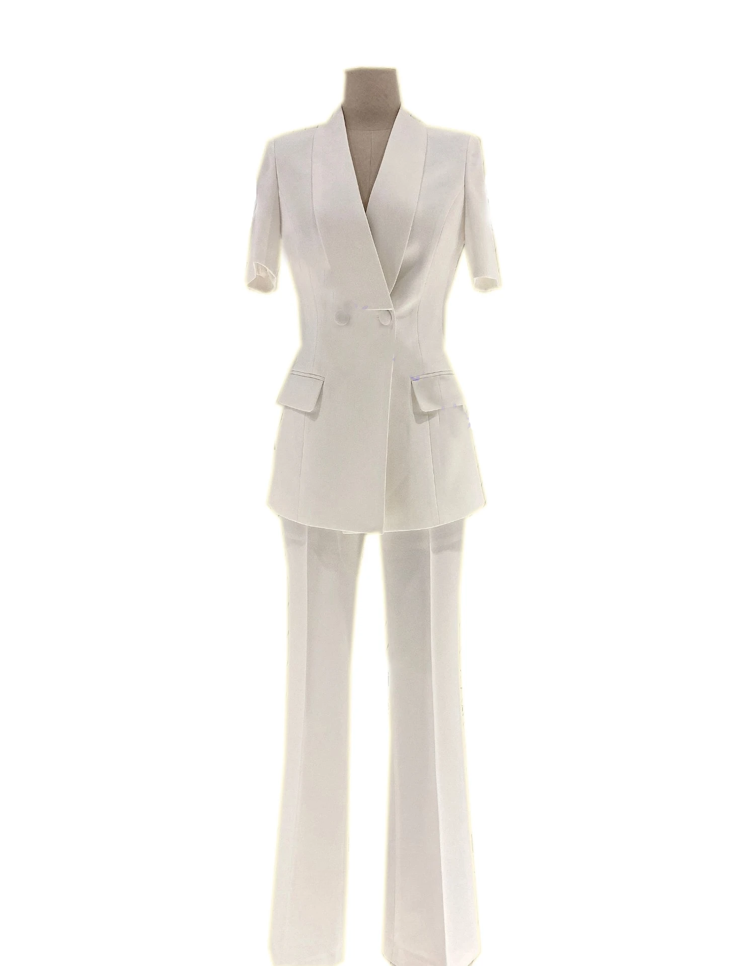 

2022 summer thin white short sleeve suit suit with female green collar slim fit fashionable and high-grade professional suit