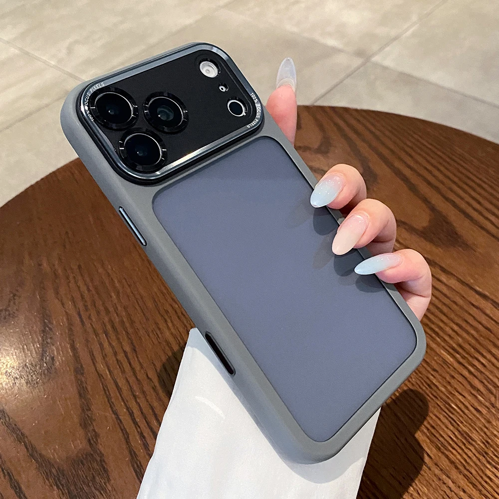 Crystal Clear Shockproof Phone Case with Frosted Frame and Solid Color Design