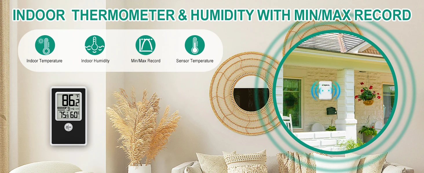 Digital Thermometer Hygrometer Wireless Temperature Humidity Monitor with Remote