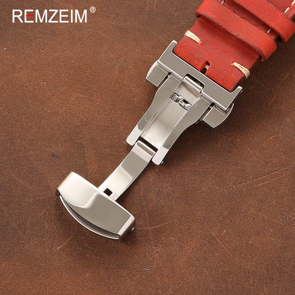 Deluxe Vintage Leather Watch Strap with Quick-Release Butterfly Buckle