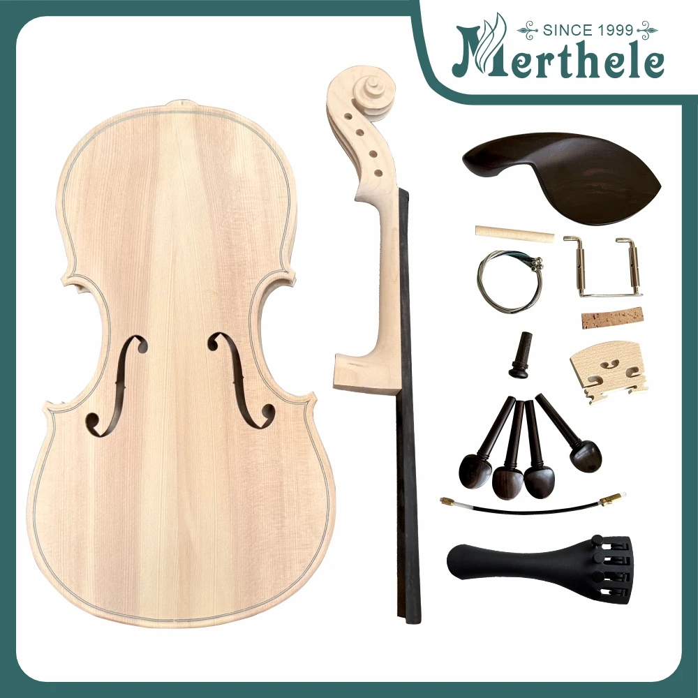 4/4Unfinished White Violin Natural Dried Maple Back Spruce Top solid wood DIY white violino Ebony accessories Factory