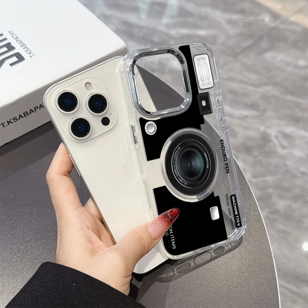 Vintage-Inspired Transparent Soft Phone Case with Retro Recording Device Design
