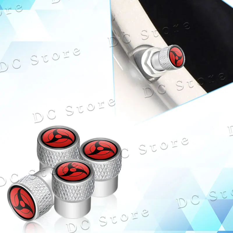 Wheel Tire Valve Caps 4Pcs Metal Japanese Anime Sharingan Eye Emblem Car Exterior Protective Covers Universal For Most Cars