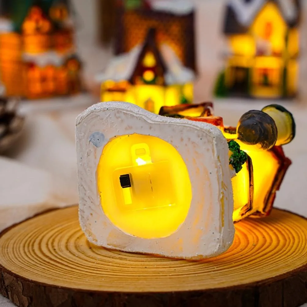 Christmas LED Light Ornaments Resin Mini House Miniature Village Building Xmas Glow Decor Gift Christmas Decoration Navidad Noel