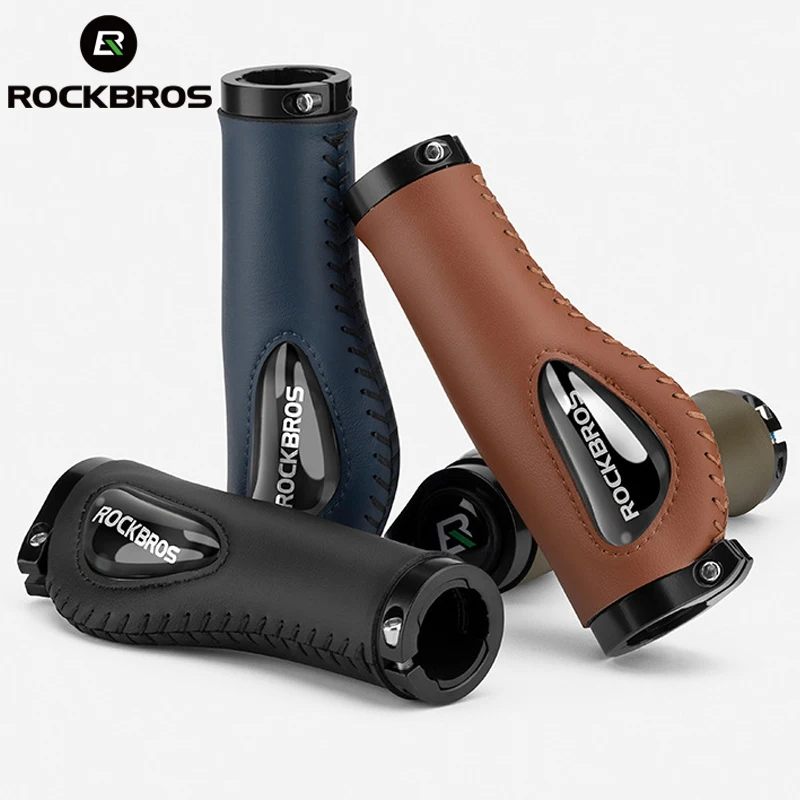 ROCKBROS Bicycle Grips Ergonomic Leather Mtb Bike Handle Grips Silicone Pad Bilateral Lock Non-slip Bicycle Accessories