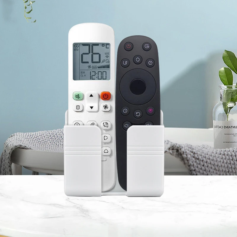 3pcs Wall Mount Phone Holder Punch Free Wall Mobile Phones Charging Stand Lazy Sticky Remote Control Storage Box