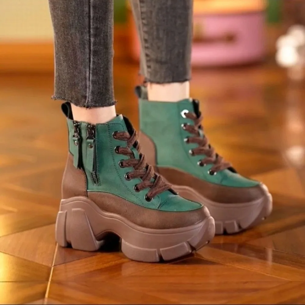 

Womens Platform Match Colors Ankle Boots Chunky High Heel Zippers Casual Punk Shoes New 2024 New 2024