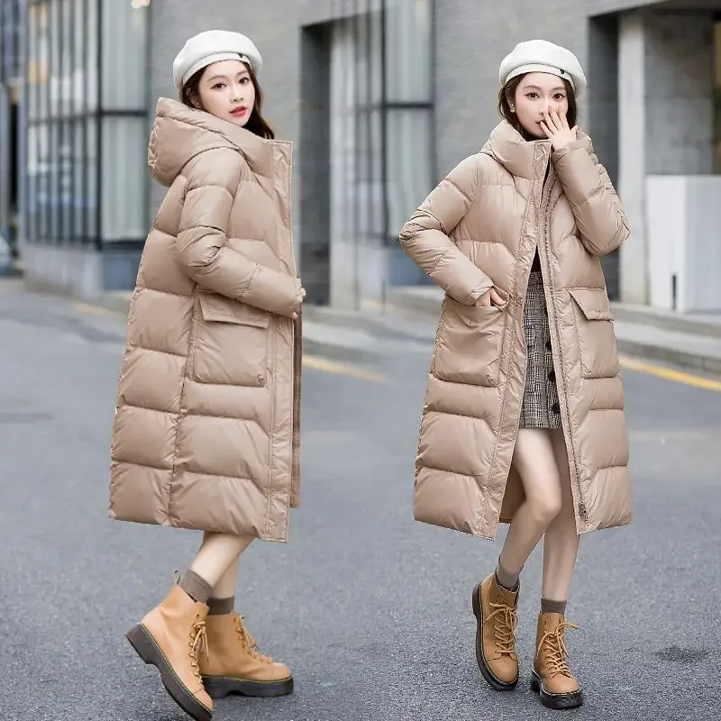 

2023 Winter Women's Long Jacket Warm Hooded Design Straight Tube Cotton Coat Female Extended Thickened Casual Oversize Parkas