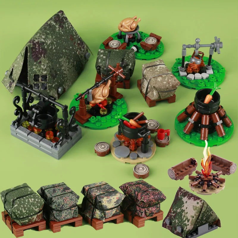Ww2 Militariyfalò Camp Tenda Building Blocks Sentry Port Food Ww1 Army Soldier Figure Parti Di Armi Moc Brick Toys Regalo Per Bambini