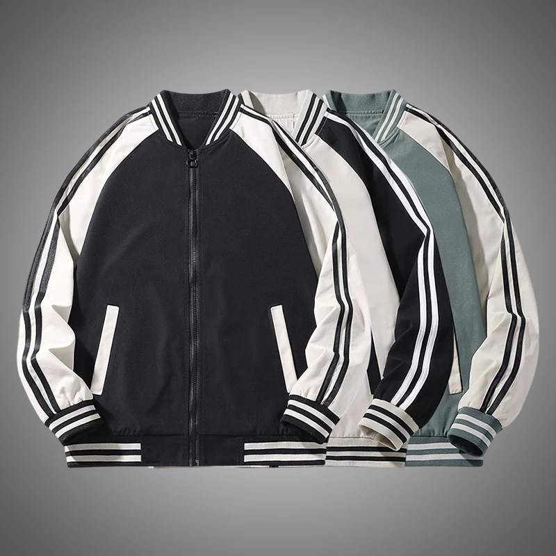 

2023 Men Baseball Coat High Street Striped Windbreaker Mens Streetwear Spring Autumn Thin Bomber Jacket Fashion Casual Coats