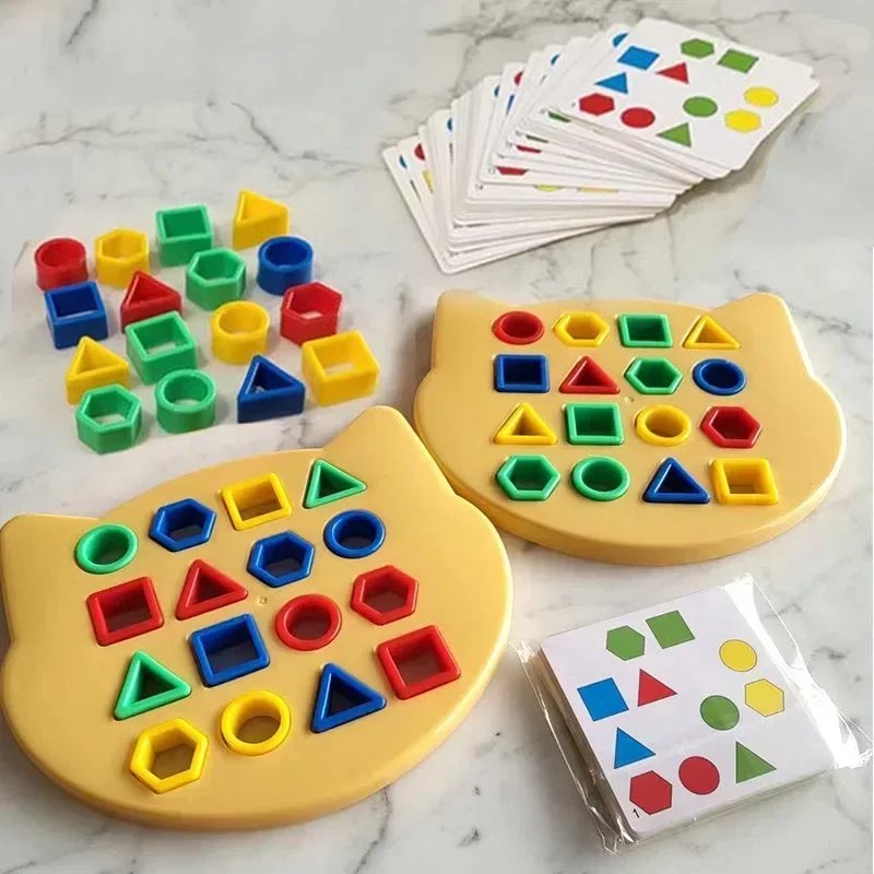 Cute Bear Children Geometric Shape Color Matching Puzzle Baby Montessori Educational Learning Toys Kids Interactive Battle Game