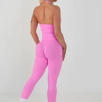 1DF-C Ensemble de sport 2 pièces pour femme, comprenant un haut de sport Halter Top Impact Gym et un ensemble de leggings de fitness 6