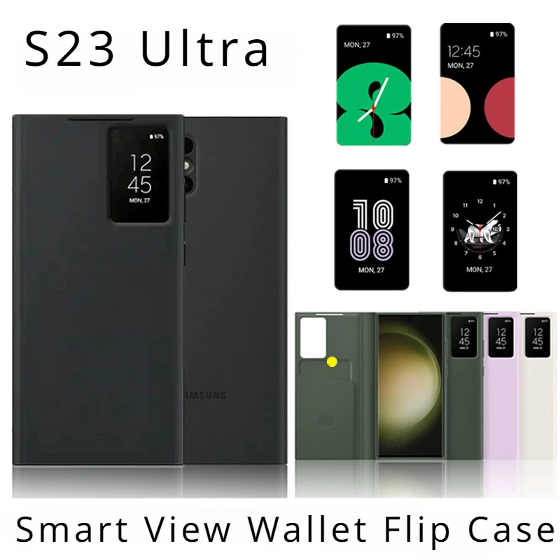 

Smart View Wallet Flip Leather Phone Case For Samsung Galaxy S23 Ultra SM-S918B Smart View Free-flip Cover With smart chips