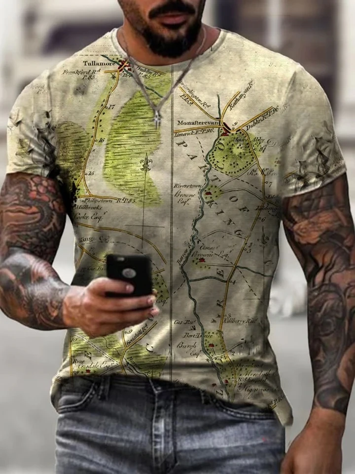 

2023 Summer Men's Printed Casual Crew Neck Short Sleeve T-Shirt I'm Fine 3D Printed T Shirt