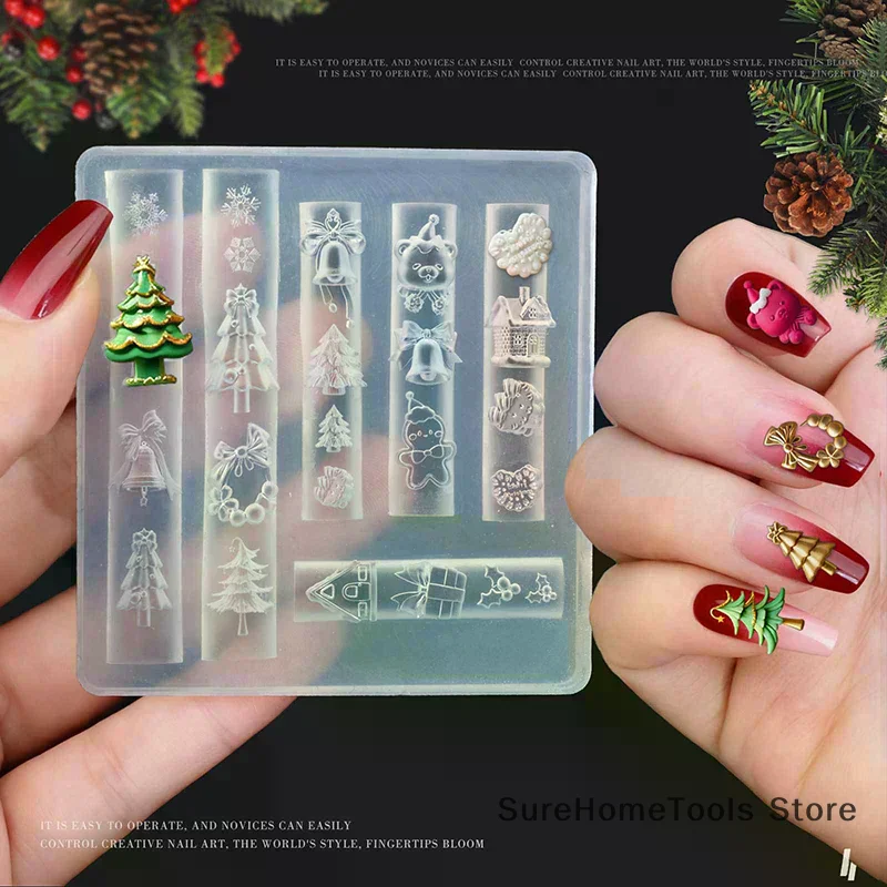 1pc 3D Christmas Silicone Nail Mold Snowman Christmas Tree Snowflake Nail Decorations DIY Manicure Mold Winter Festive Nail Art