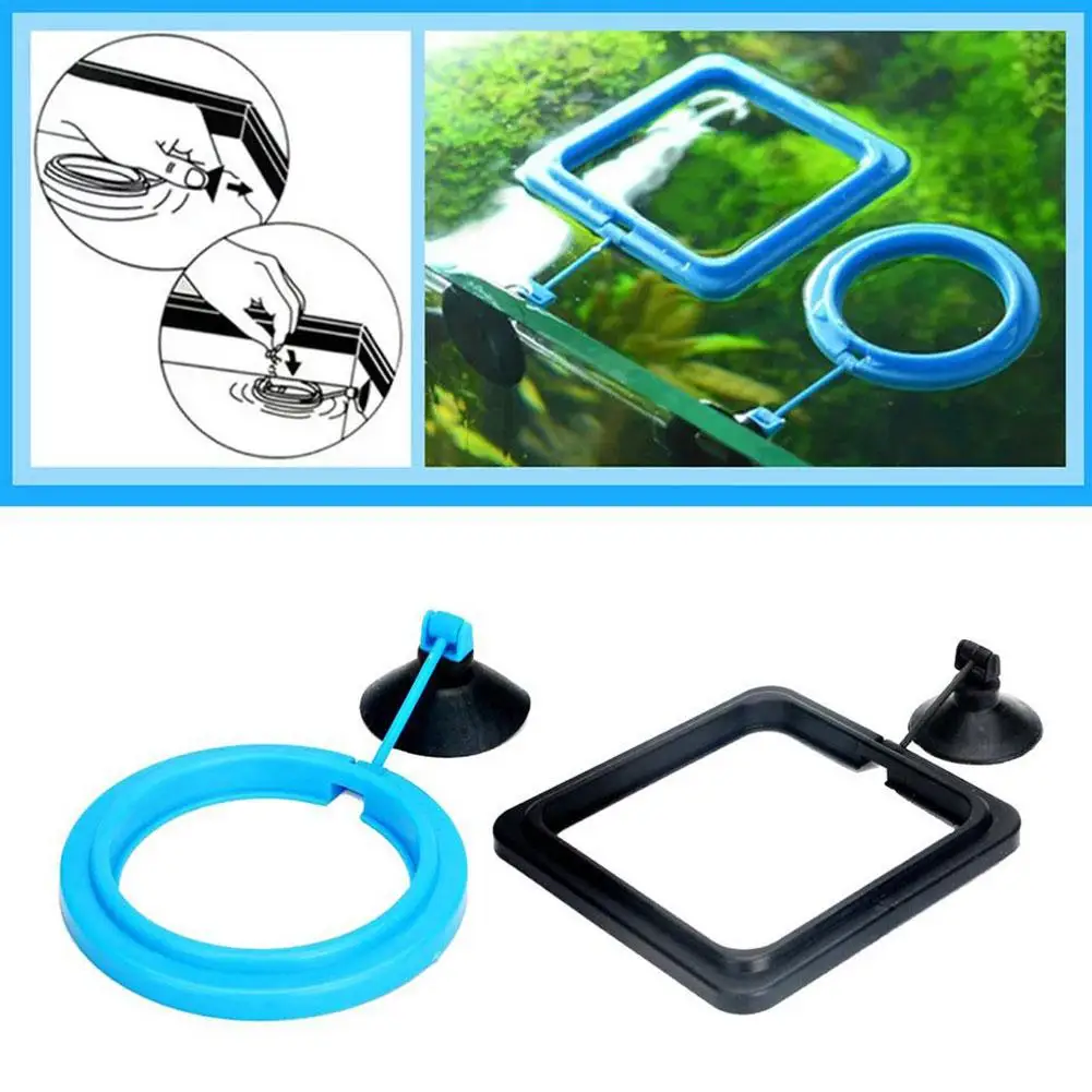 Anello Galleggiante per Alimentazione Acquario, Vassoio Alimentatore Quadrato/Circolare per Pesci, Accessori per Mangime con Ventosa - immagine 5