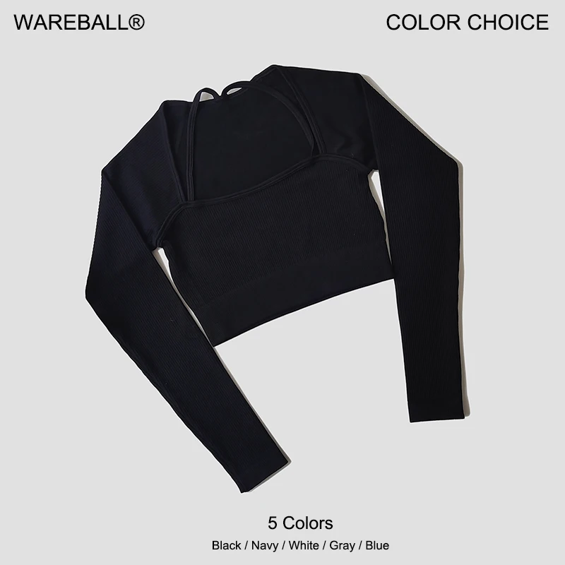 Women's Seamless Crop Top Fitness Shirts Long Sleeve Sports Top Female Yoga Tops Activewear Shoulder Strap