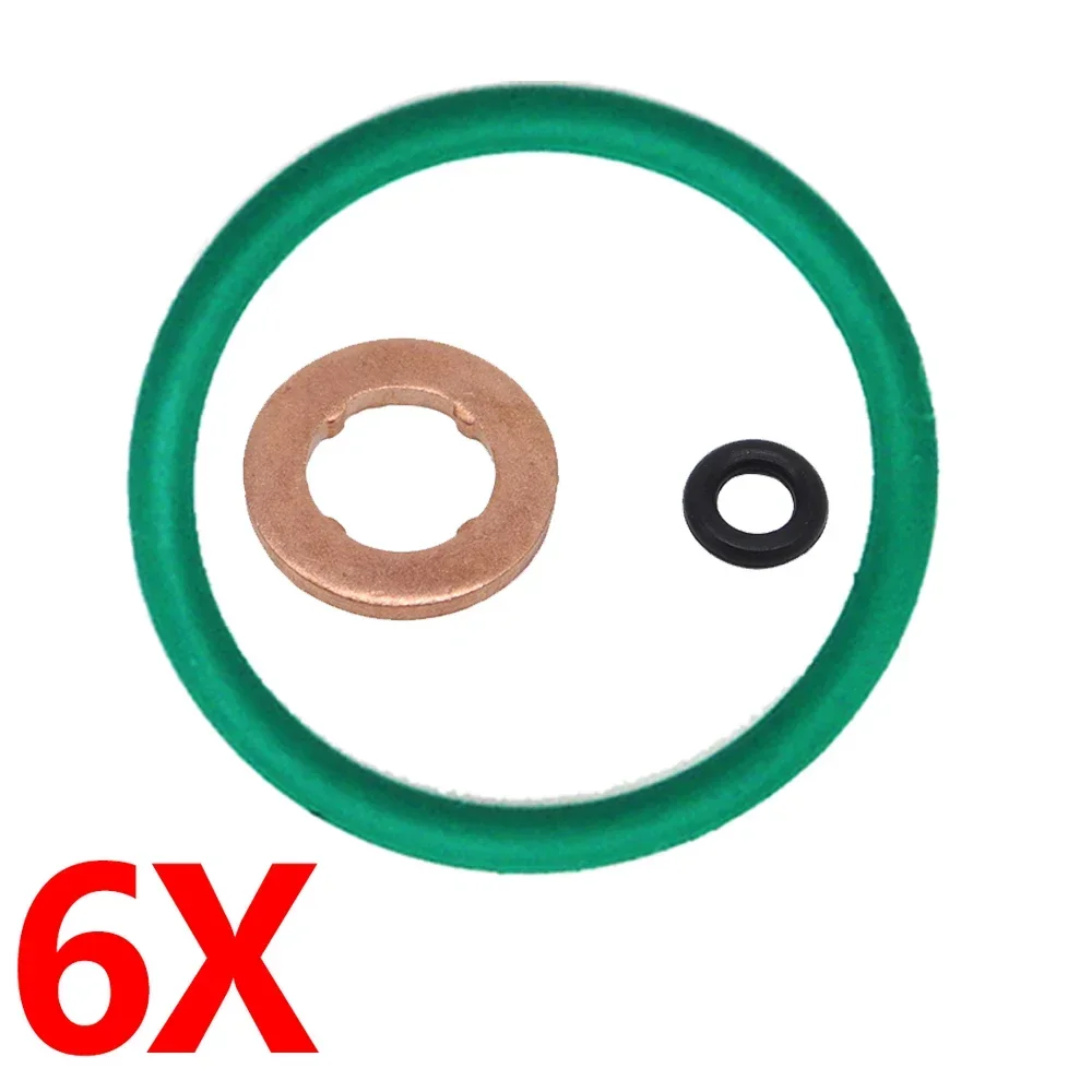 Set of 6 Fuel Injector Nozzle Repair Kits with Copper Gaskets and O-ring Seals