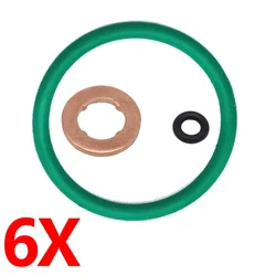 Set of 6 Fuel Injector Nozzle Repair Kits with Copper Gaskets and O - ring Seals (1 SET)