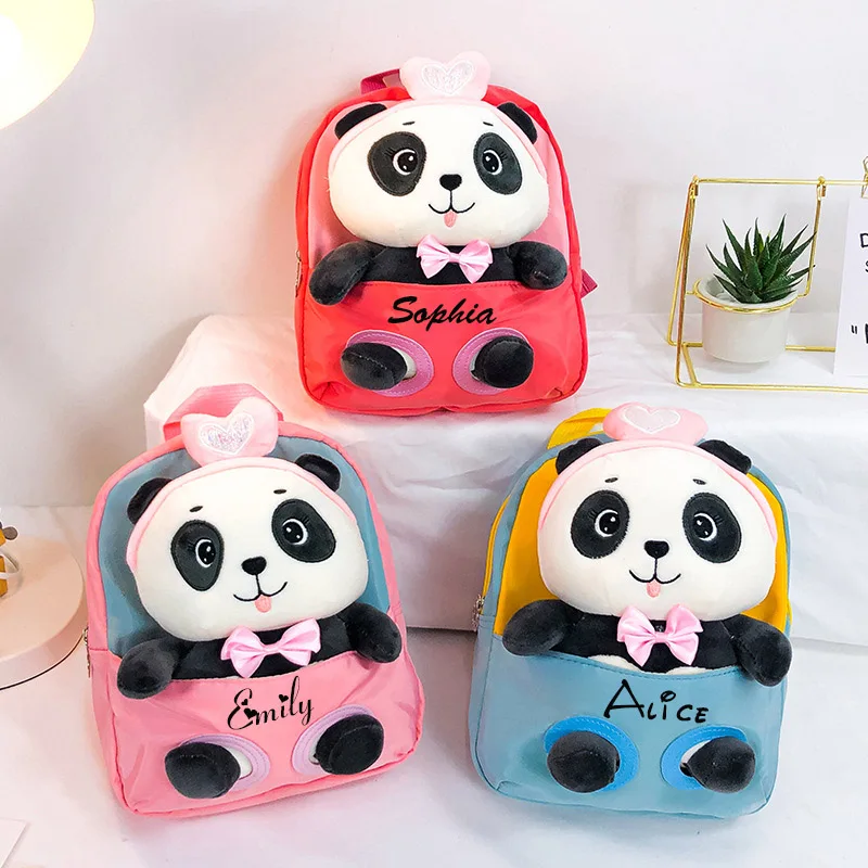 

Personalised Panda Backpack Cute Kids Toddler Backpack Plush Toy Backpack Snack Travel Bag Pre-School Bags for Girls 1-5Years