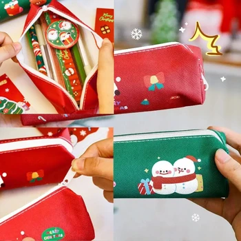 Beauty Christmas Pencil Bag Cute Santa Claus Snowman Cartoon Design Student Stationery Storage Bag Prize Gift
