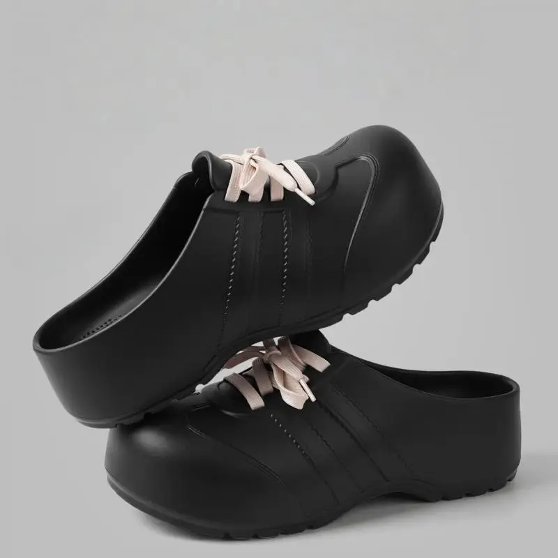 Soft Thick Bottom Lace Up Decoration Clogs Women Summer 2026 Light Weight EVA Mules Slippers Woman's Height Increase Sneakers