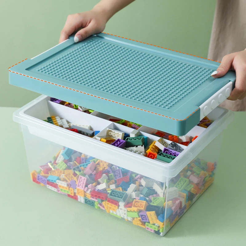Caja de almacenamiento de bloques de construcción para niños, contenedor  ajustable Compatible con Lego, plástico con asa, rejilla, organizador de  juguetes, 2 capas - AliExpress
