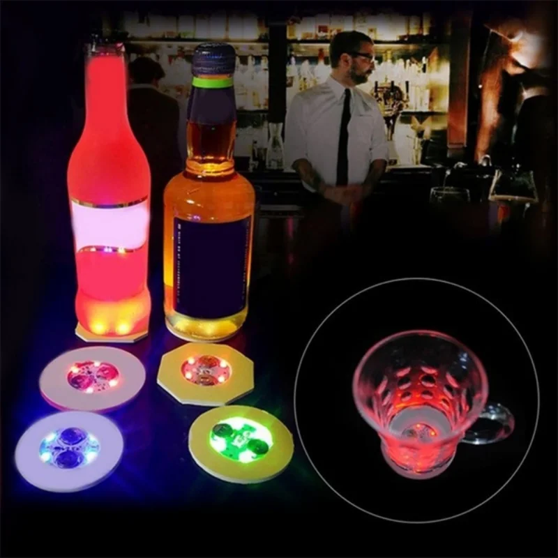 10 Sottobicchieri LED Luminosi Adesivi Bottiglie Vino Cocktail Festa