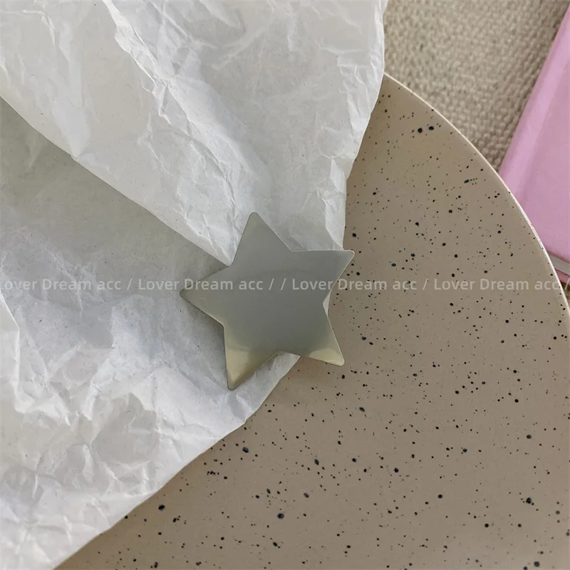 2pcs Silver-gray Pink Five-pointed Star Duck Bill Clip Sweet Cute Side Bangs Hairpin Headwear Girls Kids Women Hair Accessories
