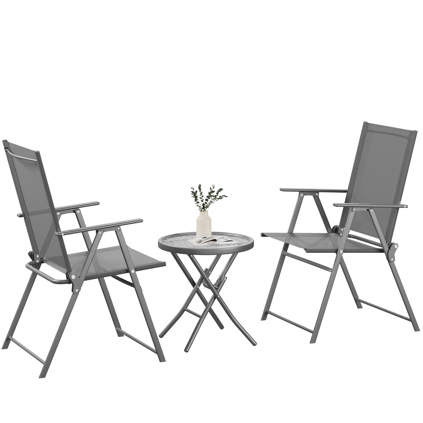 Klappbar Gartenmöbel Set,3-teiliges Outdoor Sitzgruppe 2 Klappstühlen 1 Glastisch Set,Balkonmöbel Set,Ergonomisch,für Balkon,Terrasse – Detail 10