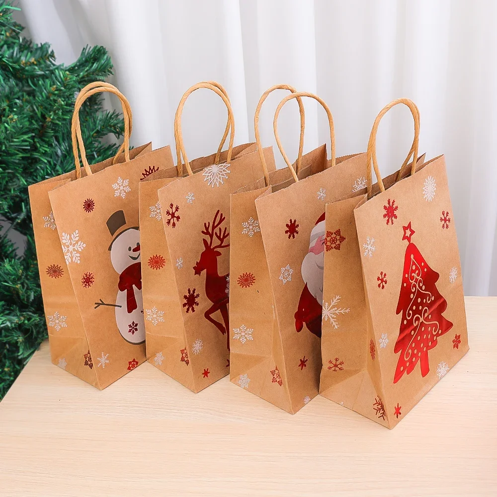 1/2/3Pcs Christmas Kraft Paper Bag Santa Claus Snowflake Small