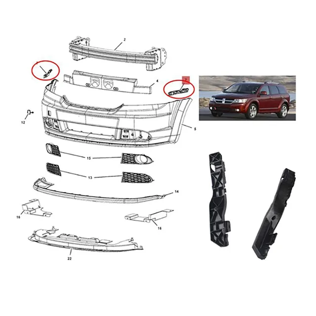Pair Of Front Bumper Support Brackets For 2009-2020 Dodge Journey - Left & Right, Black Plastic