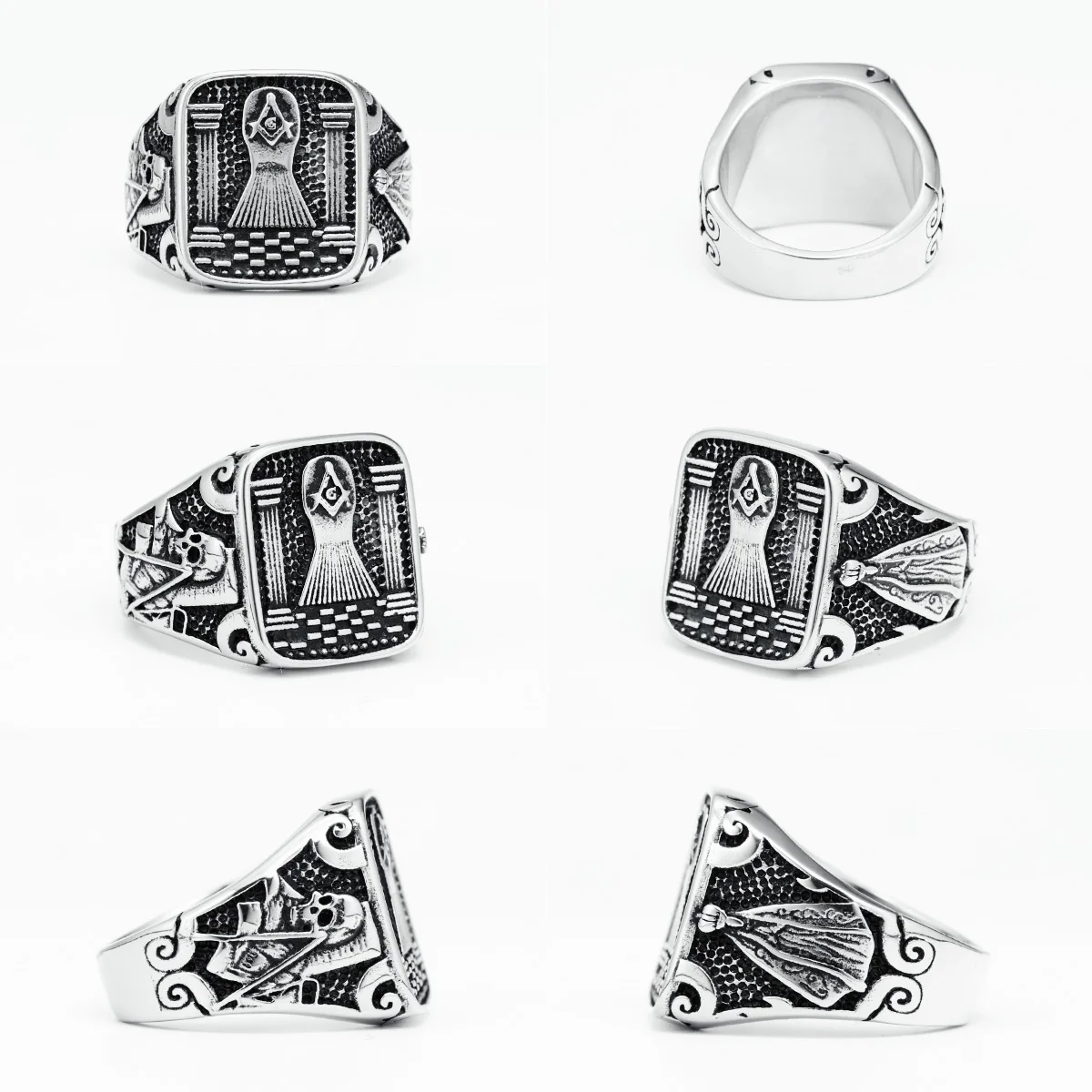 316L Stainless Steel Masonic Skull Ring for Rider Male Boyfriend Jewelry Gift