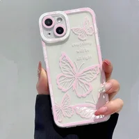 Pink Butterfly Pattern Phone Case For iPhone 16 14 13 12 11 15 Pro Max 7 8 Plus XS XR X SE 2022 Personalized Border Soft Cover 2