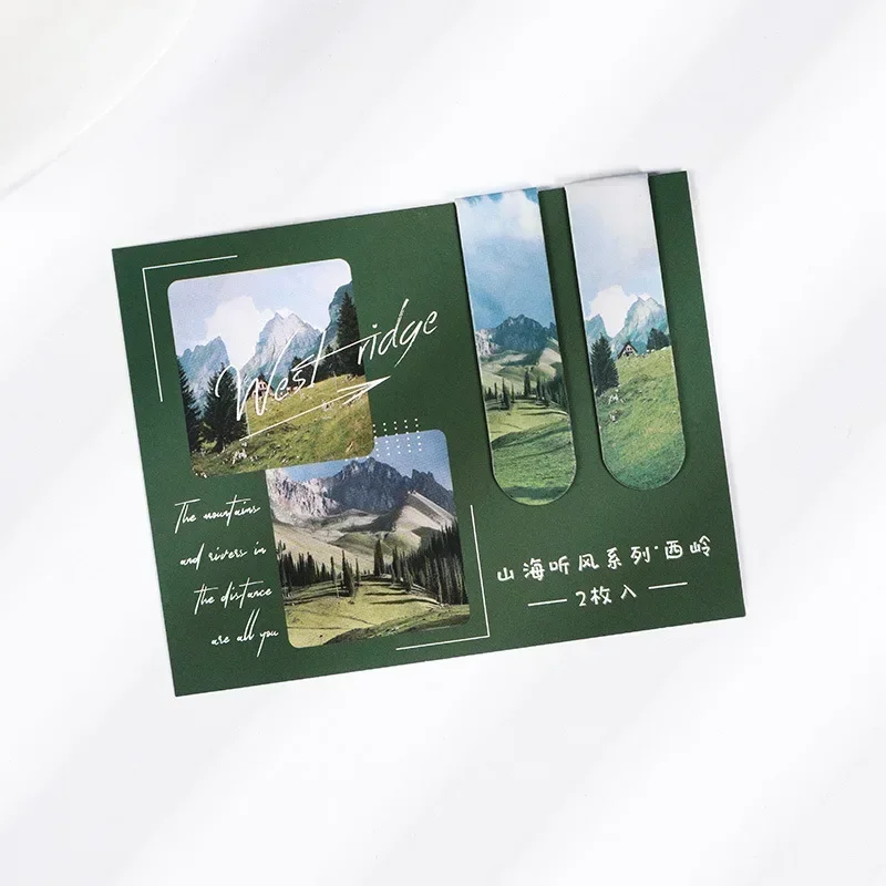 Landscape Bookmarks for Kids Ocean Sunset Mountain Sky Natural Scenary Bookmark Magnetic Bookmark Student Supplies 2pcs/set