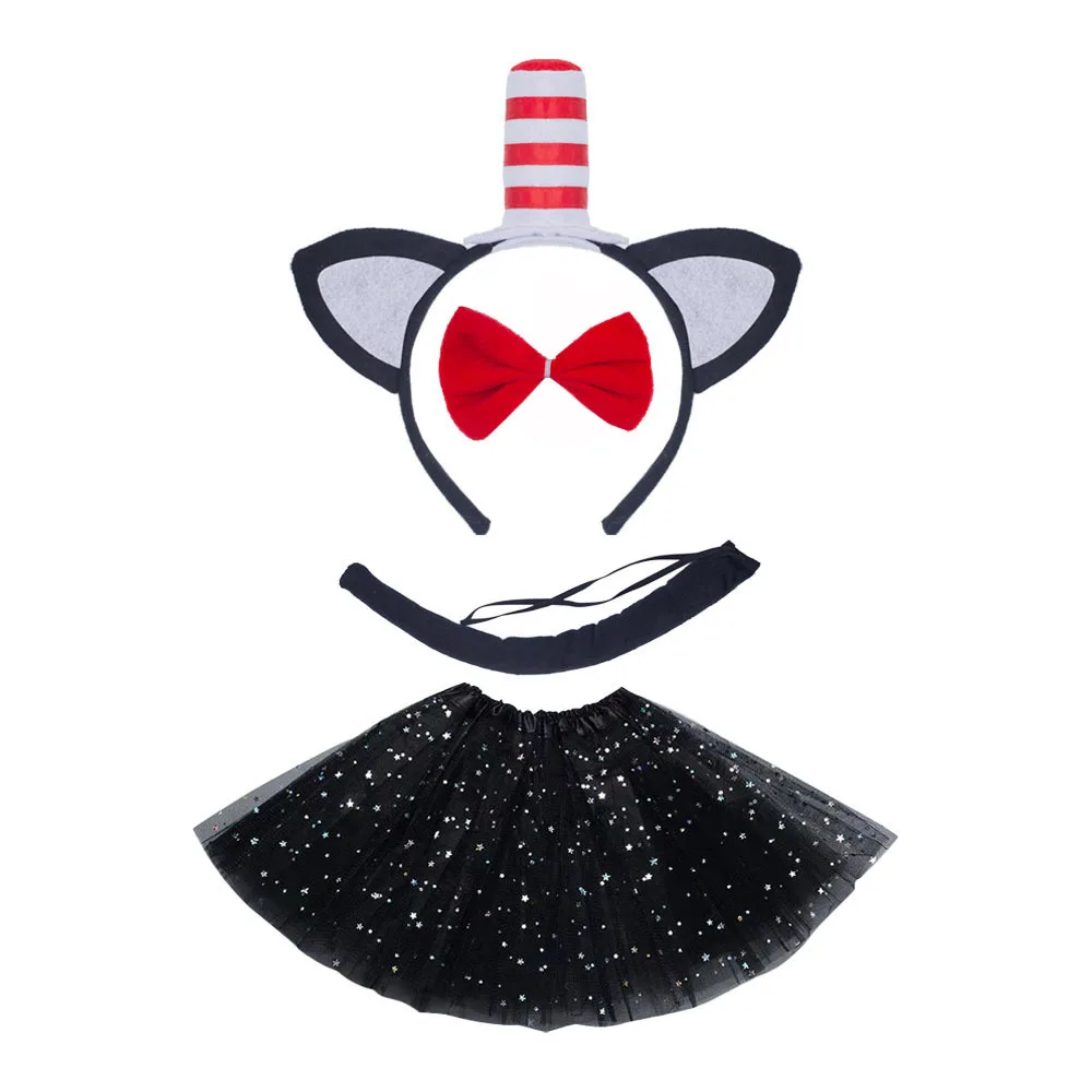 

Cat in the Hat Kids Costume Seuss Cosplay headband dress for Halloween Party Dress Up Girls