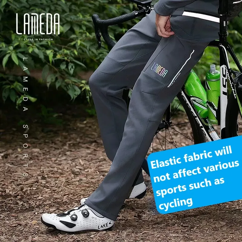 LAMBDA Men Pants Winter Fleece Long Pants Windproof Warm Fleece Men With Pockets Men's Winter Cycling Trousers