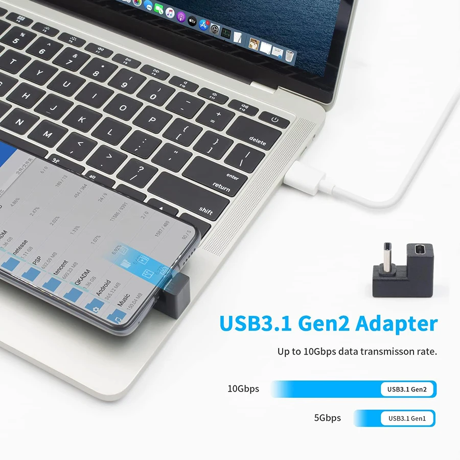 1-3PCS Type-C USB 3.1 10Gbps PD 60W Charging Adapter 180 Degree Type-C Male to Female U Shape Connector for Laptop Phone Tablet