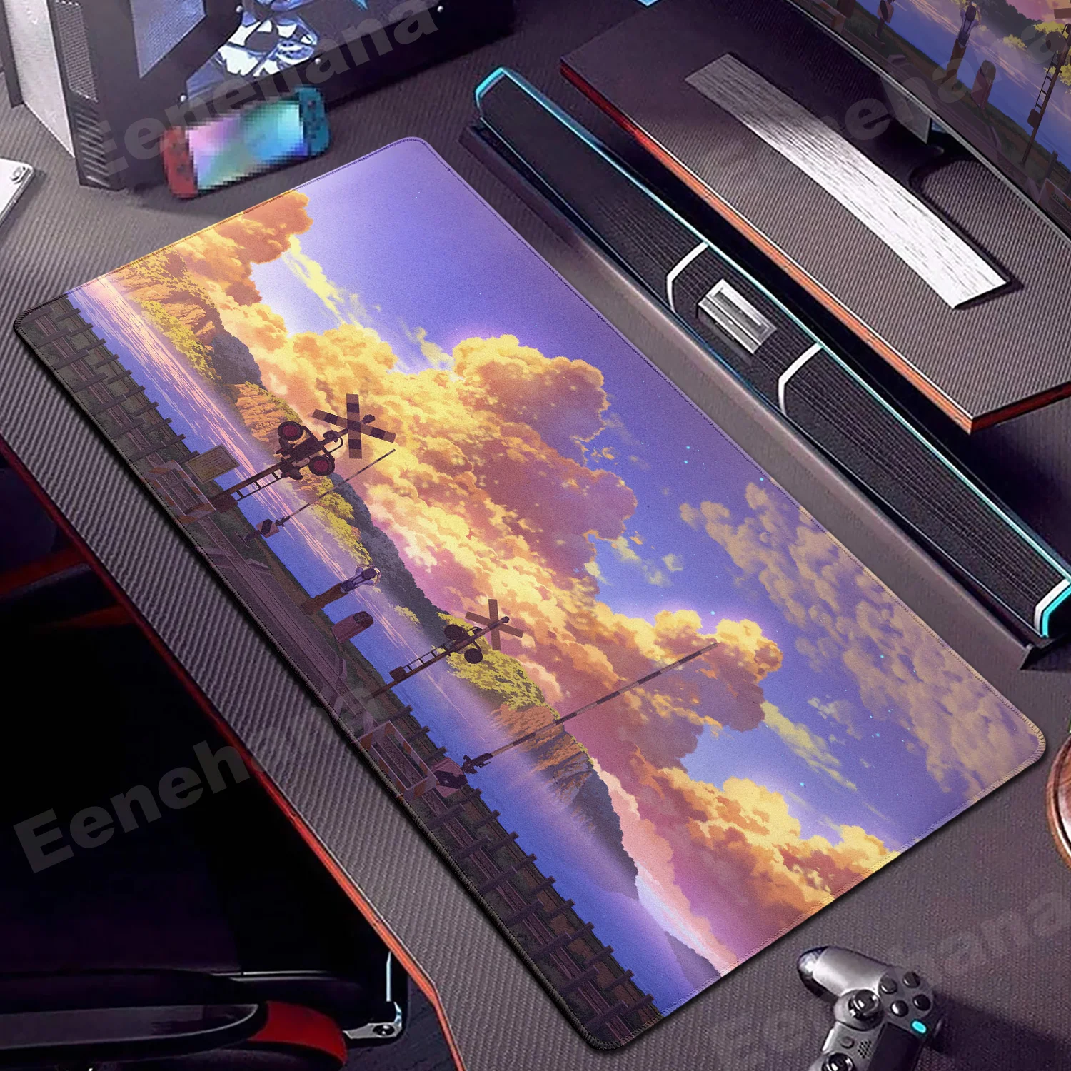 Pink Clouds Sunset Glow XL Gaming Mouse Pad - Landscape Rubber Desk Mat
