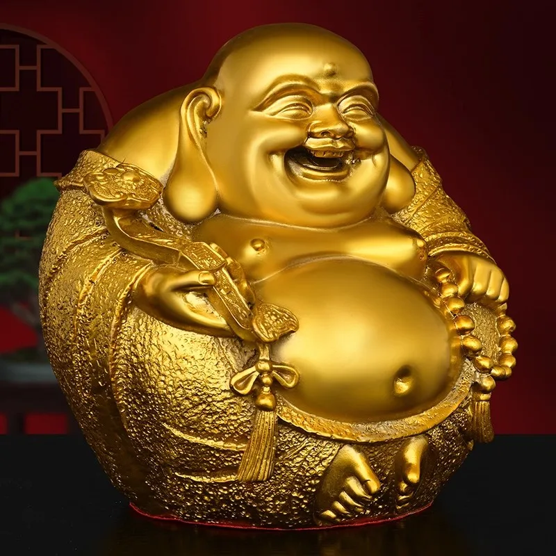 Solid Brass Laughing Buddha Statue, Smiling Maitreya Buddha Figurine for Good Luck & Harmony, Home Office Zen Decor