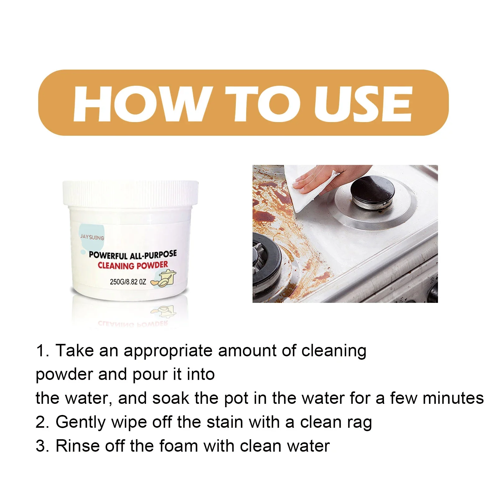 3pcs 250g Household Kitchen Cleaner Multifunction Kitchen Bathroom Cleaning Tools Powder Cleaner for Oil Stains Rust Dirt