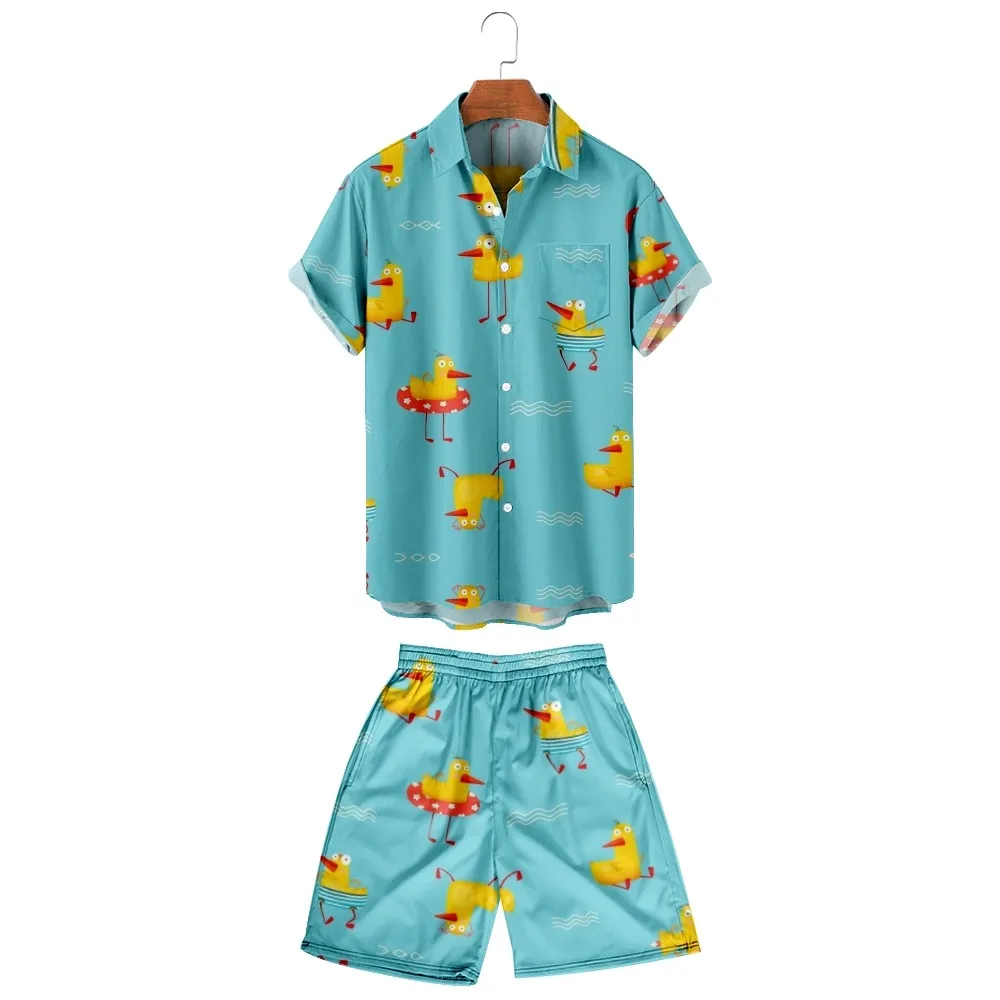 

2022 new men's casual breathable polo shirt + Beach Shorts Set can be customized to match with fashionable colorful duck