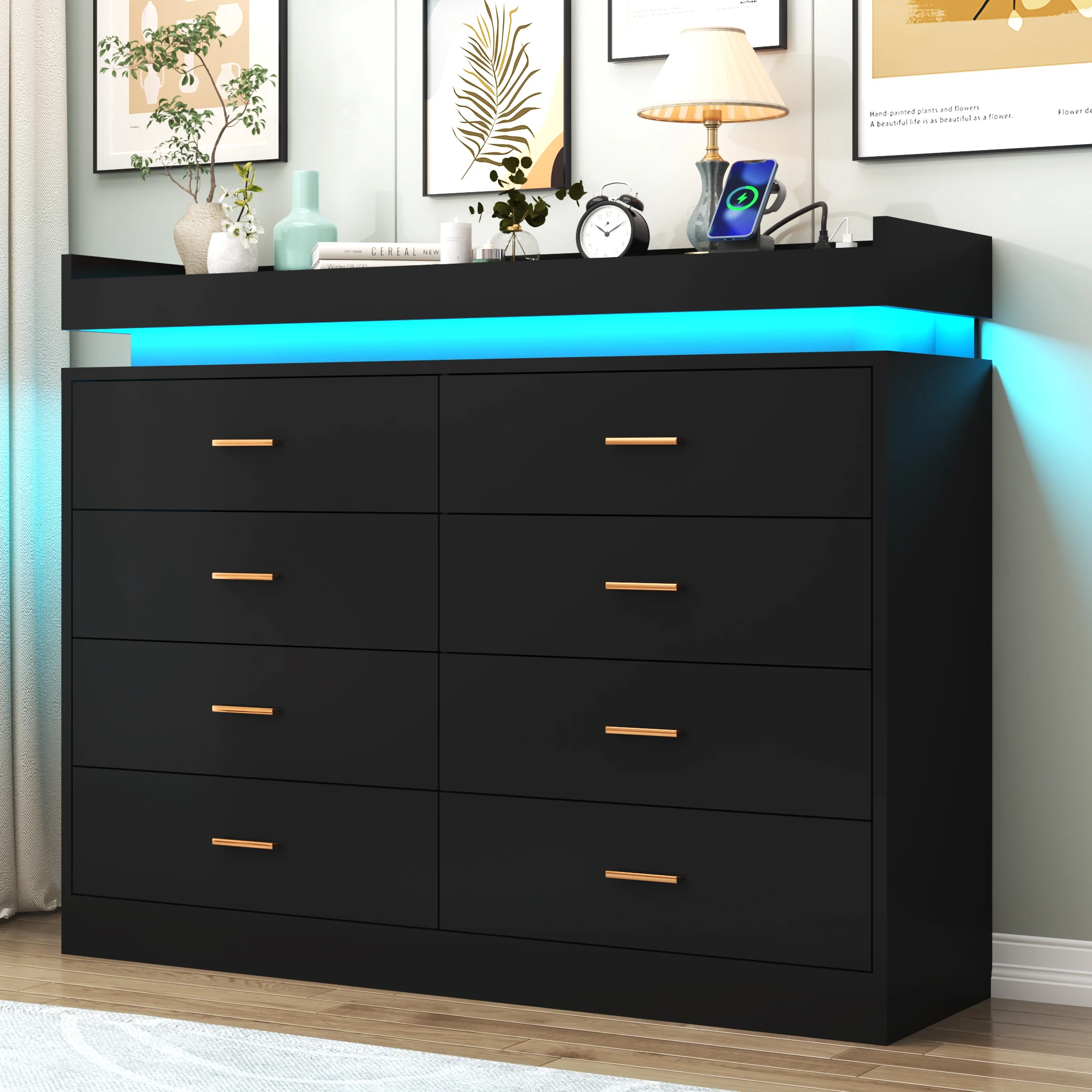 8 Drawer Dresser with LED Light, Modern Chest of Drawers for Closet, 47" Wide Drawer Organizer Cabinet for Bedroom, Living Room - Image 2
