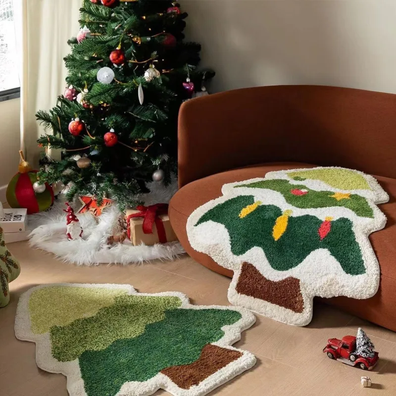 Christmas Tree Imitation Cashmere Floor Mat Nordic Christmas Snowman Old Man Bathroom Absorbent Foot Mat Hotel Homestay