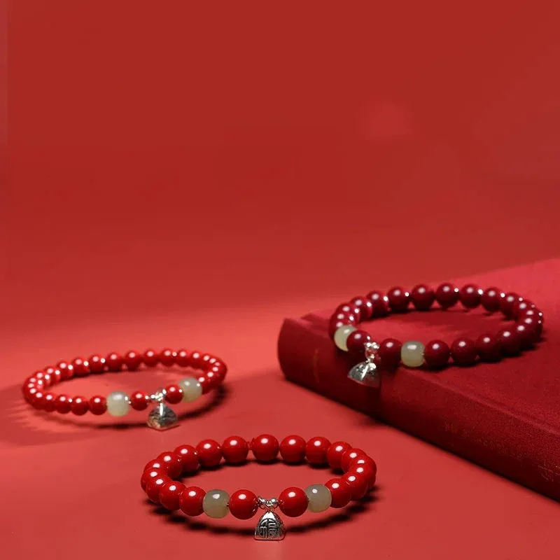 Zinnober-Armband Benmingnian Rotes Seil zieht Reichtum an Perlenamulett Wächter Hochwertiges Schmuckarmband