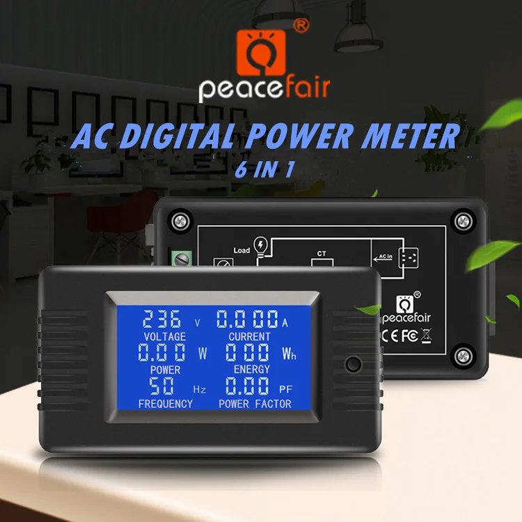 Peacefair PZEM-020 Einphasiger AC Digital Volt Amp Strommesser Spannung Watt Energie Leistungsfaktor Frequenztester 6in1 220V10A – Detail 3